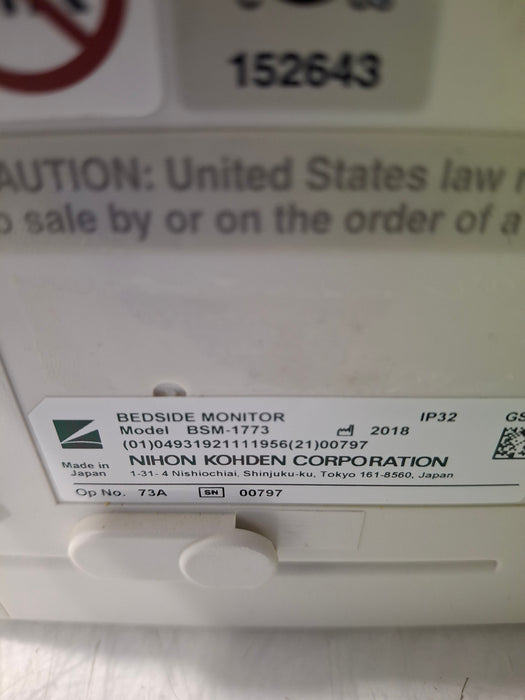 Nihon Kohden BSM-1773 Life Scope PT Transport Patient Monitor