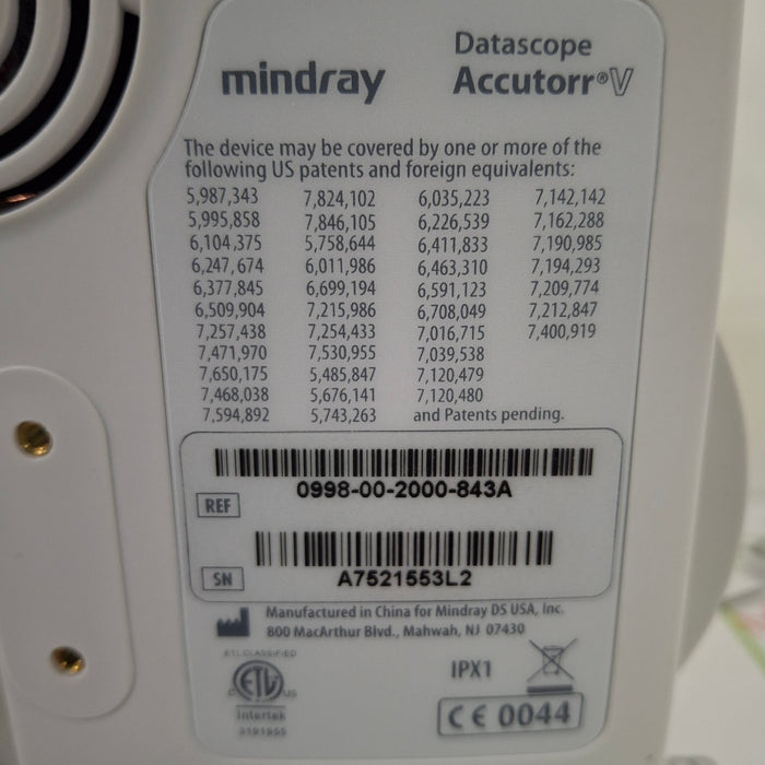 Mindray Datascope Accutorr V Vital Signs Monitor
