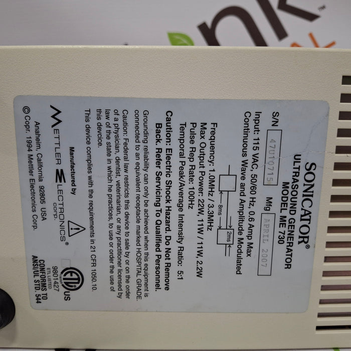 Mettler Electronics Sonicator 730 Ultrasound Therapy Unit