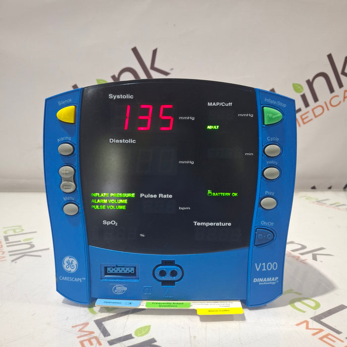 GE Healthcare GE Healthcare Dinamap V100 - NIBP, SpO2 Vital Signs Monitor Patient Monitors reLink Online