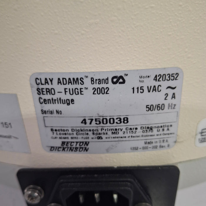 Clay Adams 420352 Sero-fuge 2002 2-Speed Centrifuge