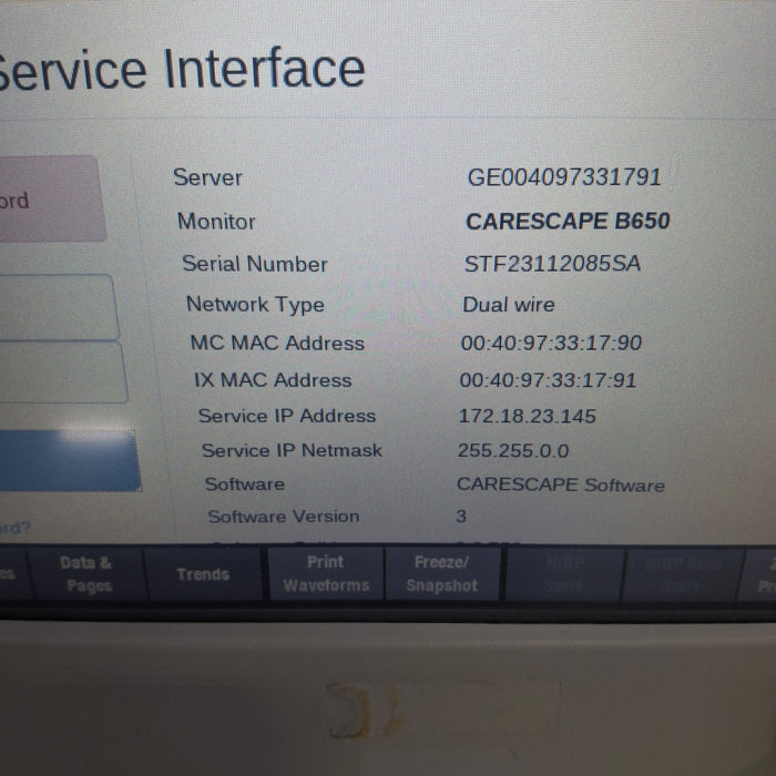 GE Healthcare Carescape B650 Anesthesia Care Patient Monitor