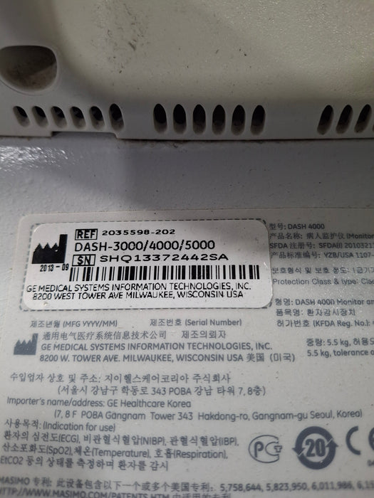 GE Healthcare Dash 4000 - Masimo SpO2 Patient Monitor