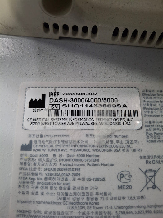 GE Healthcare Dash 5000 - Masimo SpO2 Patient Monitor