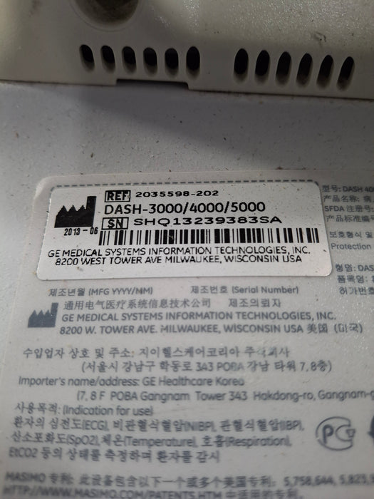 GE Healthcare Dash 4000 - Masimo SpO2 Patient Monitor
