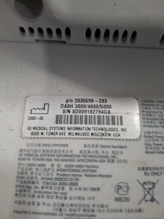 GE Healthcare Dash 4000 - GE/Nellcor SpO2 Patient Monitor