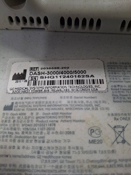 GE Healthcare Dash 4000 - Masimo SpO2 Patient Monitor