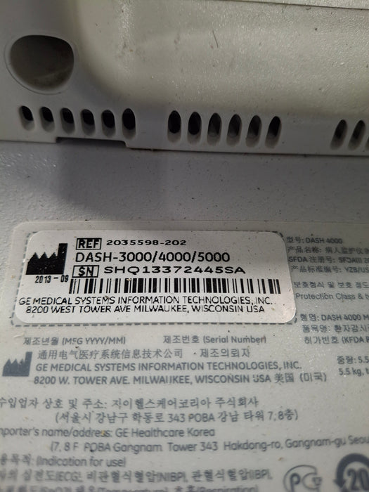GE Healthcare Dash 4000 - Masimo SpO2 Patient Monitor