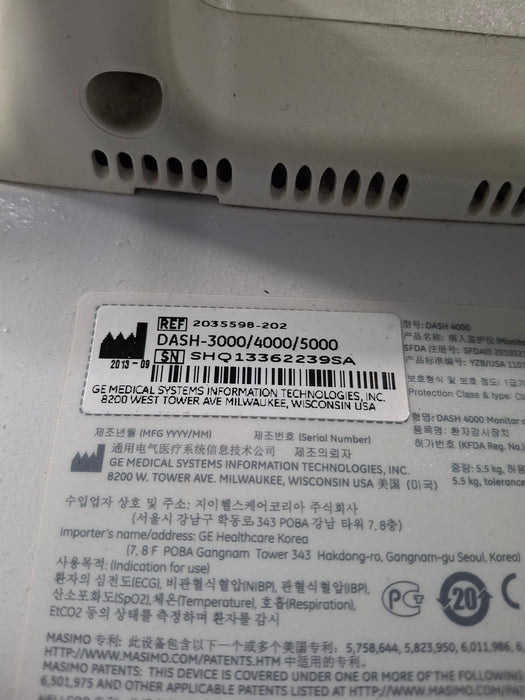 GE Healthcare Dash 4000 - Masimo SpO2 Patient Monitor