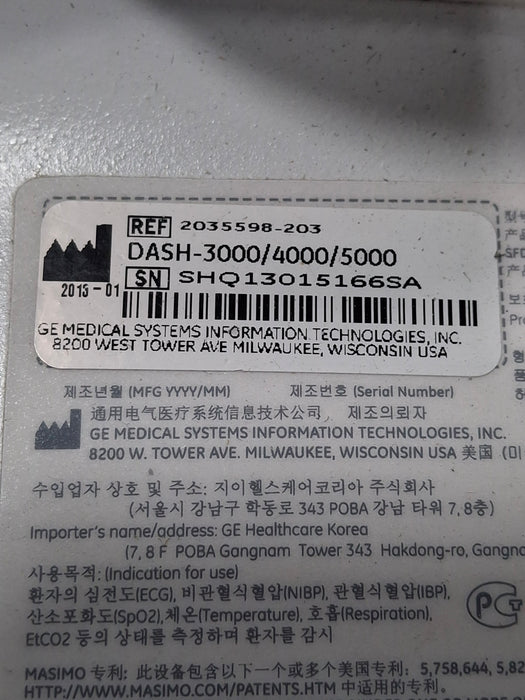 GE Healthcare Dash 4000 - Masimo SpO2 Patient Monitor