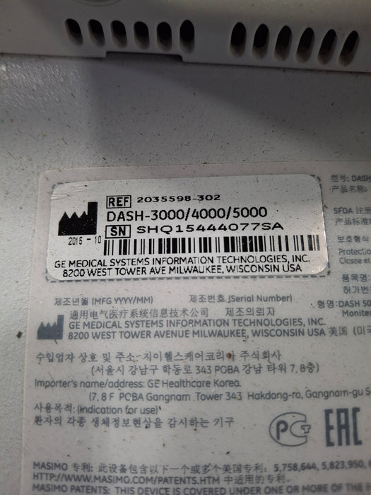 GE Healthcare Dash 5000 - Masimo SpO2 Patient Monitor