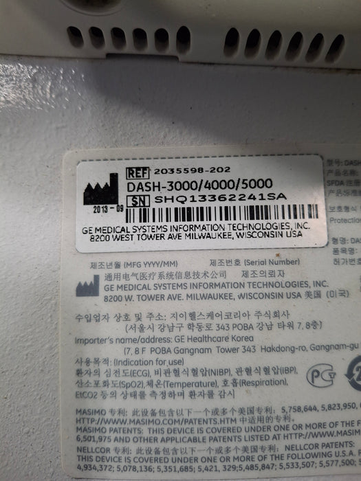 GE Healthcare Dash 4000 - Masimo SpO2 Patient Monitor