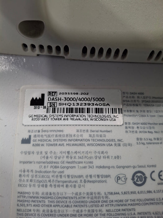 GE Healthcare Dash 4000 - Masimo SpO2 Patient Monitor
