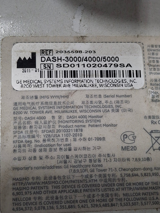 GE Healthcare Dash 4000 - GE/Nellcor SpO2 Patient Monitor