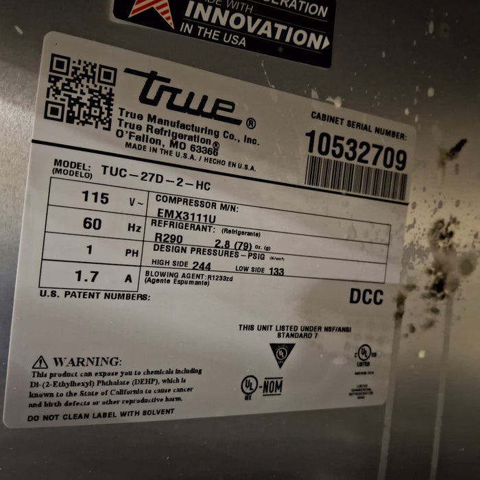 True Manufacturing Co Inc True TUC-27D-2-HC Undercounter Refrigerator