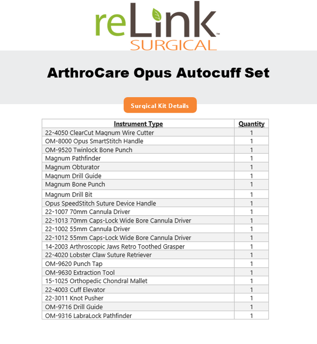 ArthroCare Corporation Opus Autocuff System