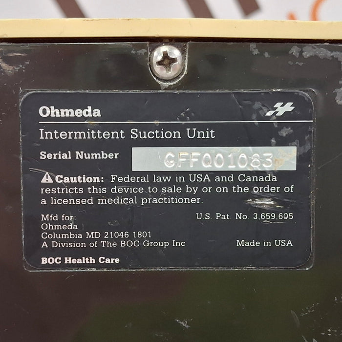 Ohmeda Medical 200 Intermittent Suction Unit