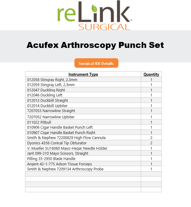 Acufex Arthroscopy Surgical Punch Set