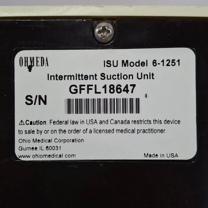 Ohmeda Medical ISU Model 6-1251 Intermittent Suction Unit