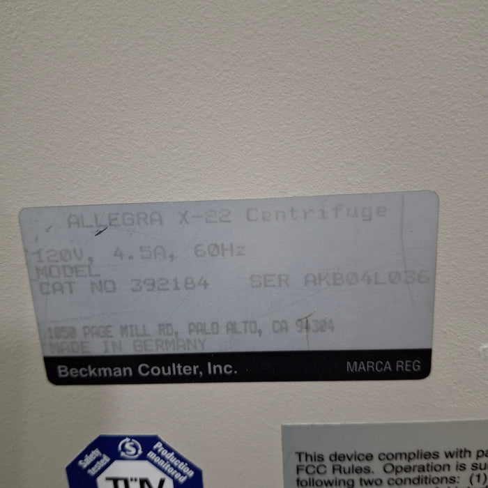 Beckman Coulter Allegra X-22 Centrifuge