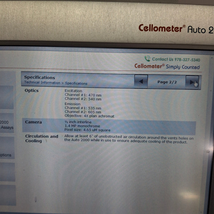 Nexcelom Bioscience LLC Cellometer Auto 2000 Auto Cell Profiler