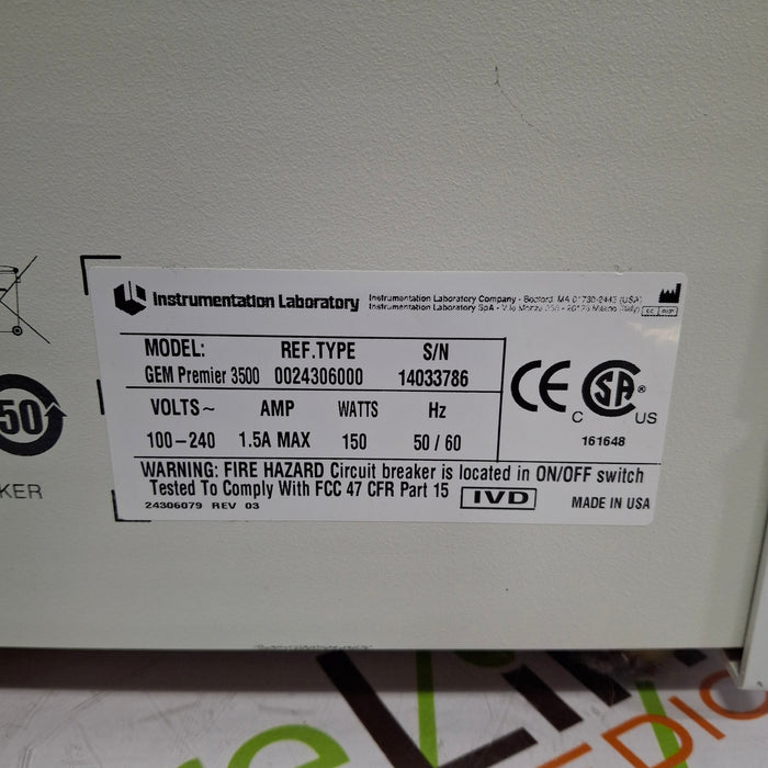 Instrumentation Laboratory Company GEM Premier 3500 Blood Gas Analyzer