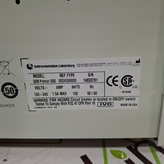Instrumentation Laboratory Company GEM Premier 3500 Blood Gas Analyzer