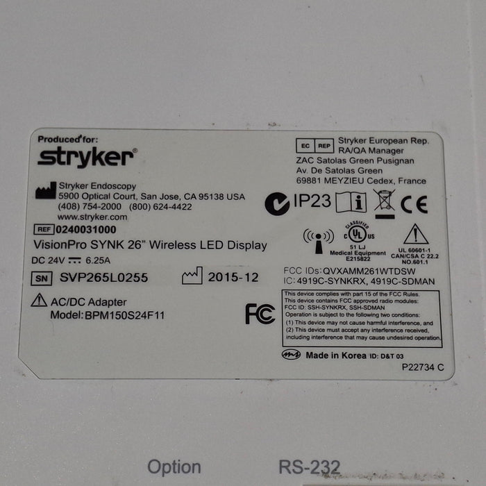 Stryker VisionPro SYNK 26 Wireless LED Display