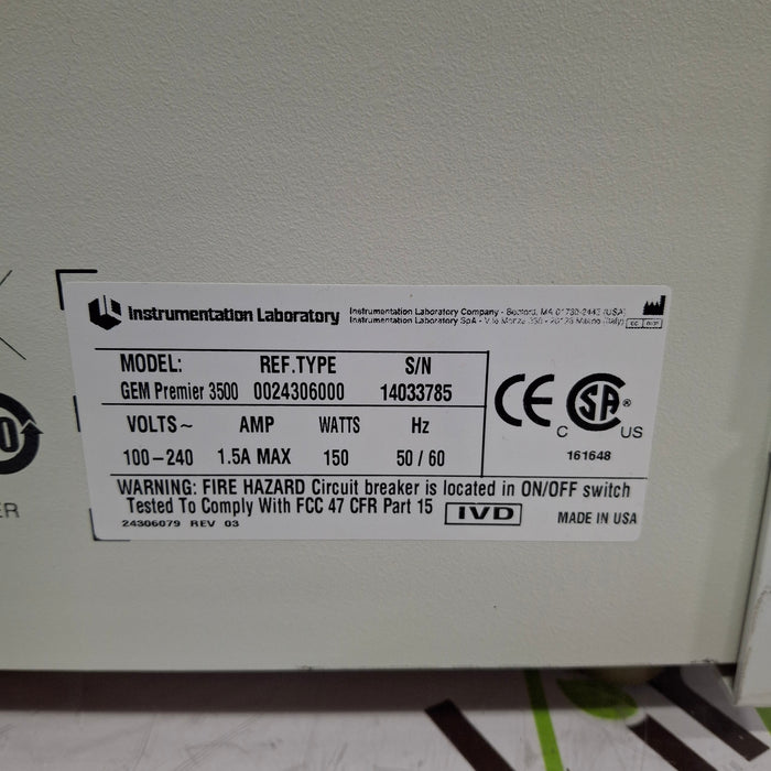 Instrumentation Laboratory Company GEM Premier 3500 Blood Gas Analyzer