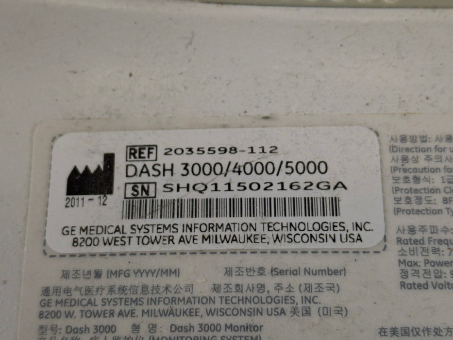 GE Healthcare Dash 3000 - GE/Nellcor SpO2 Patient Monitor