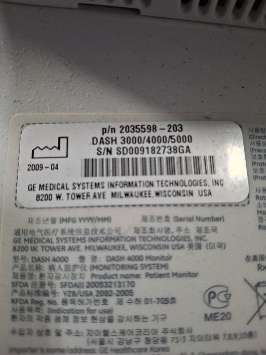 GE Healthcare Dash 4000 - GE/Nellcor SpO2 Patient Monitor