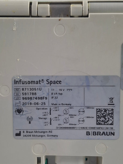 B. Braun Infusomat Space w/Pole Clamp & AC Adapter Infusion Pump