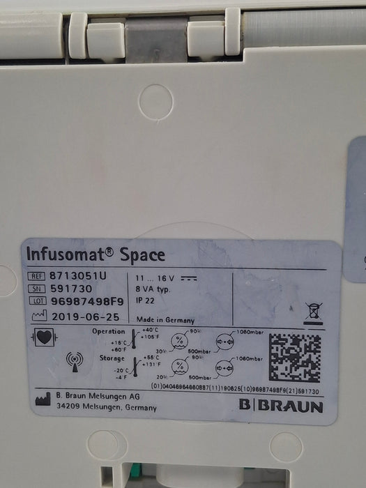 B. Braun Infusomat Space w/Pole Clamp & AC Adapter Infusion Pump