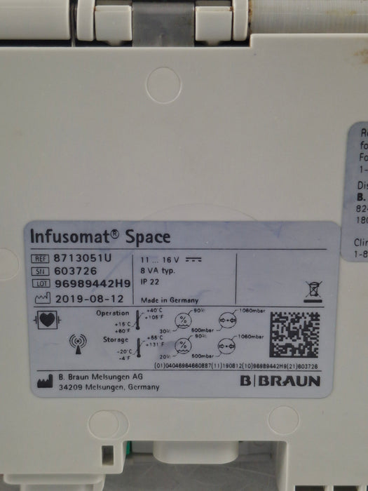 B. Braun Infusomat Space w/Pole Clamp & AC Adapter Infusion Pump