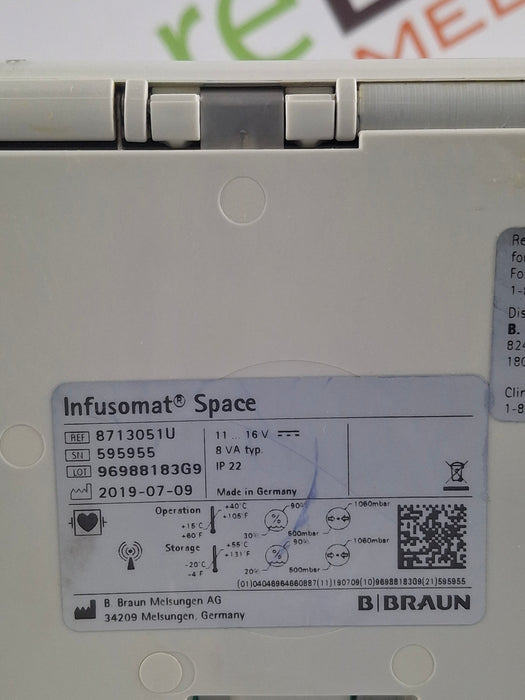 B. Braun Infusomat Space w/Pole Clamp & AC Adapter Infusion Pump