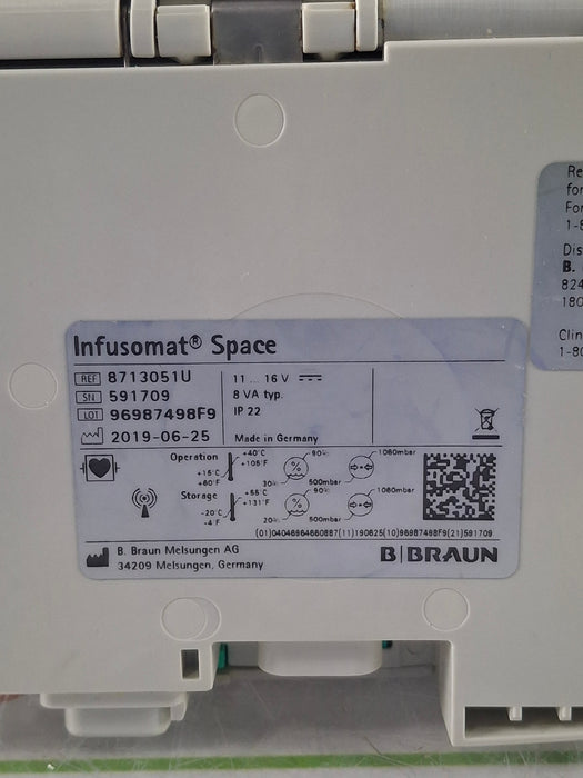 B. Braun Infusomat Space w/Pole Clamp & AC Adapter Infusion Pump
