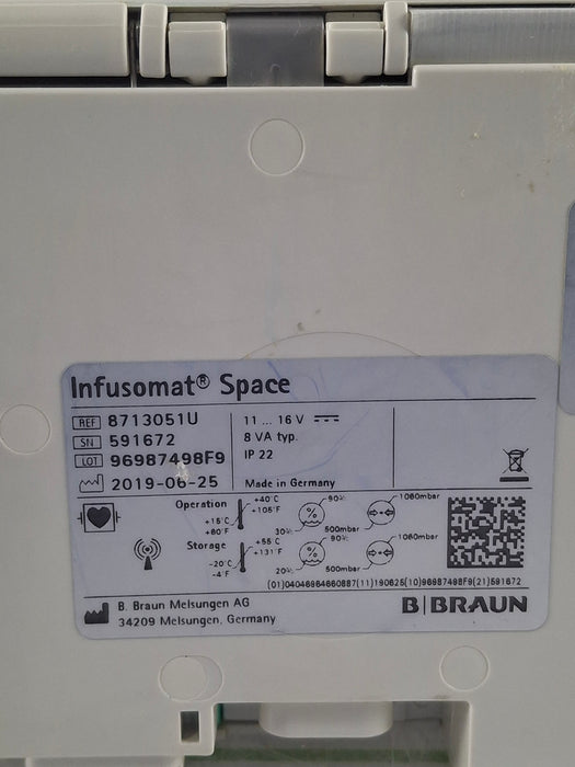 B. Braun Infusomat Space w/Pole Clamp & AC Adapter Infusion Pump