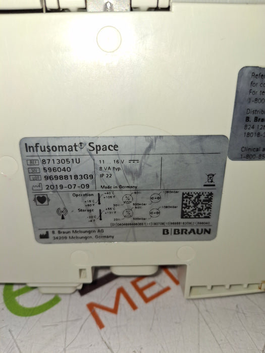 B. Braun Infusomat Space w/Pole Clamp & AC Adapter Infusion Pump