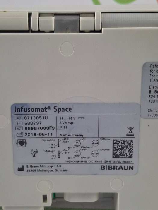 B. Braun Infusomat Space w/Pole Clamp & AC Adapter Infusion Pump