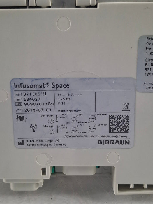 B. Braun Infusomat Space w/Pole Clamp & AC Adapter Infusion Pump