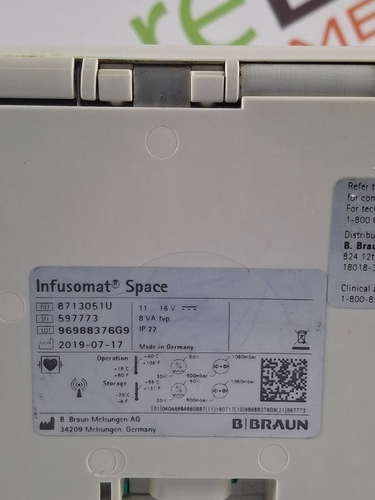 B. Braun Infusomat Space w/Pole Clamp & AC Adapter Infusion Pump