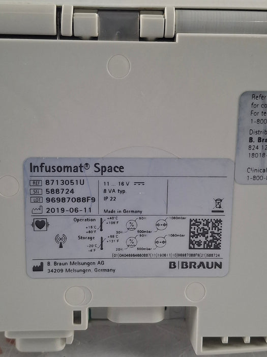B. Braun Infusomat Space w/Pole Clamp & AC Adapter Infusion Pump