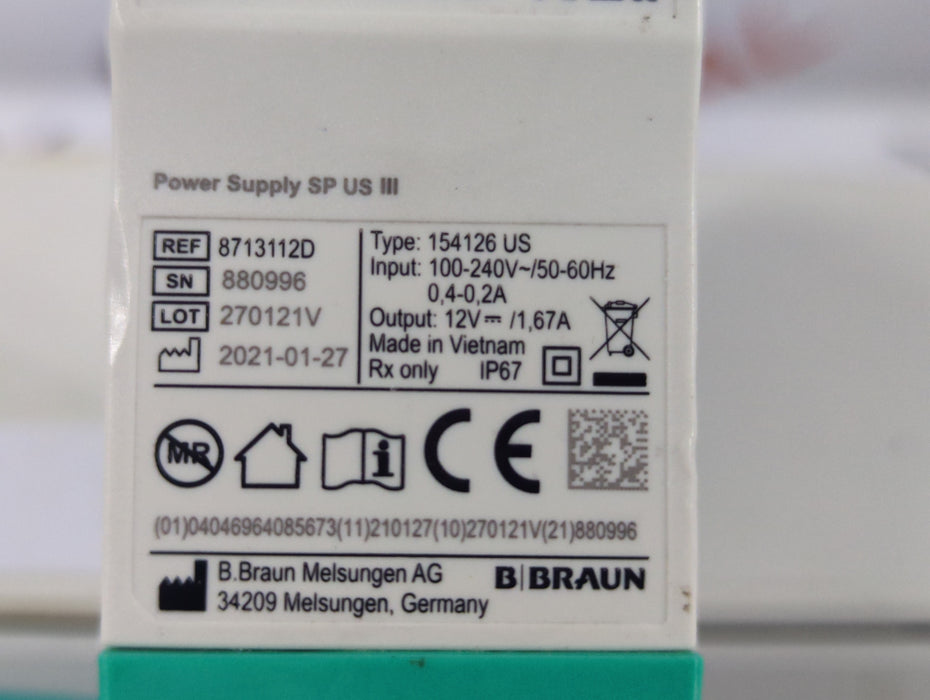 B. Braun Infusomat Space w/Pole Clamp & AC Adapter Infusion Pump