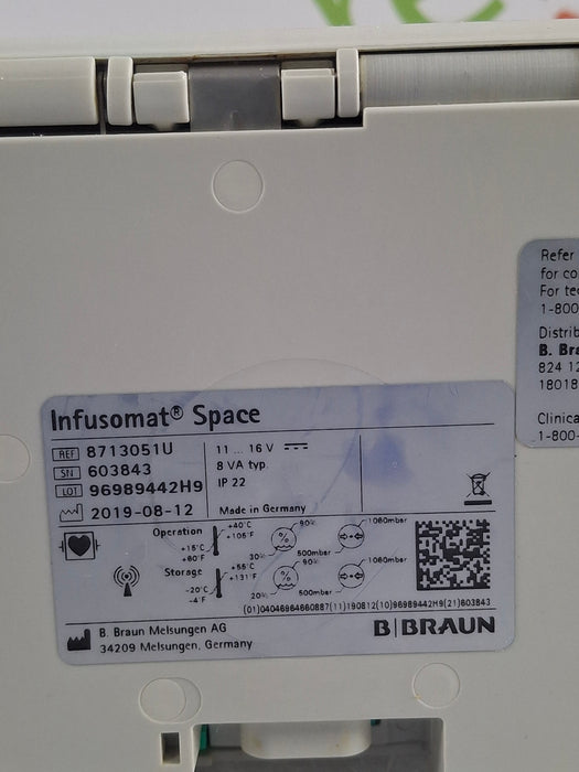 B. Braun Infusomat Space w/Pole Clamp & AC Adapter Infusion Pump