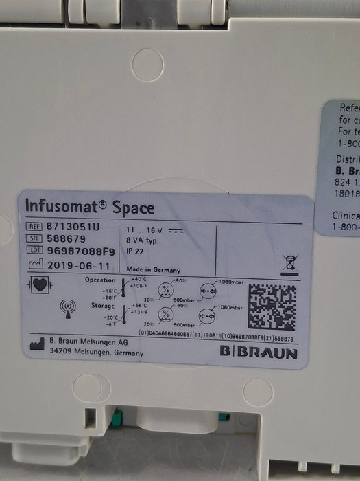 B. Braun Infusomat Space w/Pole Clamp & AC Adapter Infusion Pump