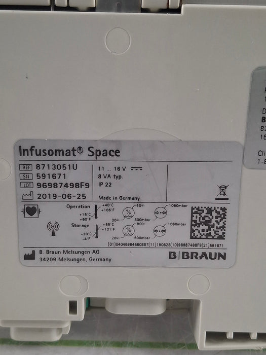 B. Braun Infusomat Space w/Pole Clamp & AC Adapter Infusion Pump