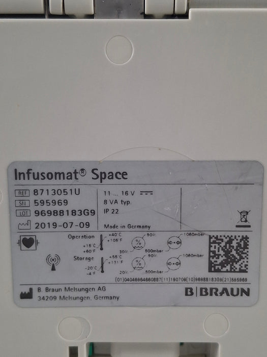 B. Braun Infusomat Space w/Pole Clamp & AC Adapter Infusion Pump