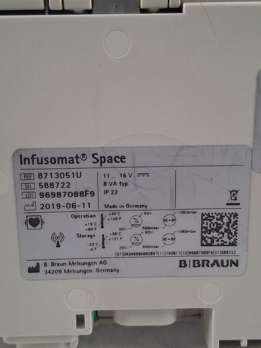 B. Braun Infusomat Space w/Pole Clamp & AC Adapter Infusion Pump