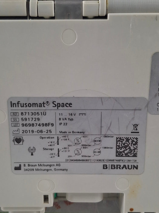 B. Braun Infusomat Space w/Pole Clamp & AC Adapter Infusion Pump