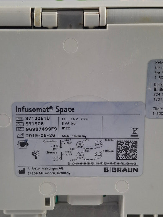 B. Braun Infusomat Space w/Pole Clamp & AC Adapter Infusion Pump